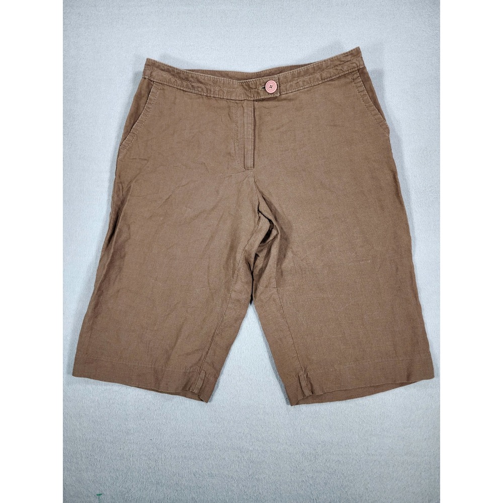 J. Jill Genuine Fit Below Waist 100% Linen Bermuda Shorts Brown Tan Coastal Lux